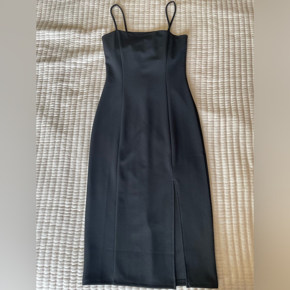 Leith Black Dress Side Slit Spaghetti Strap XS